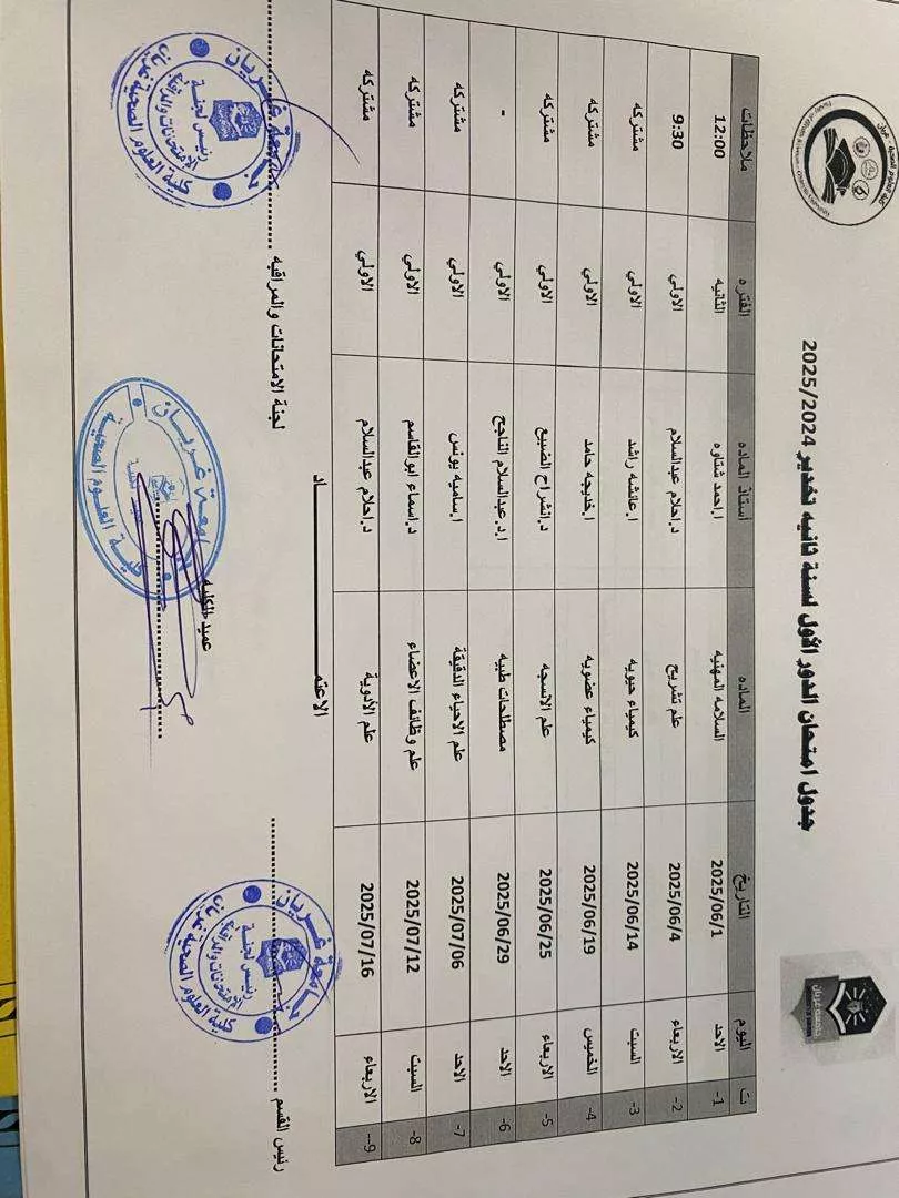 اعلان حول تعديلات جداول امتحانات الدور الاول للعام الجامعي 2024-2025