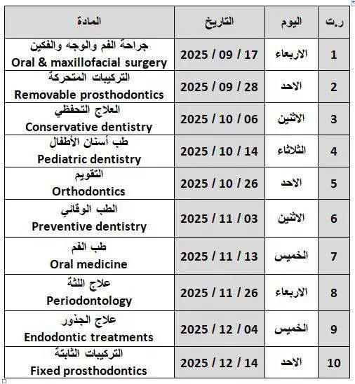 جدول الامتحانات النهائية
